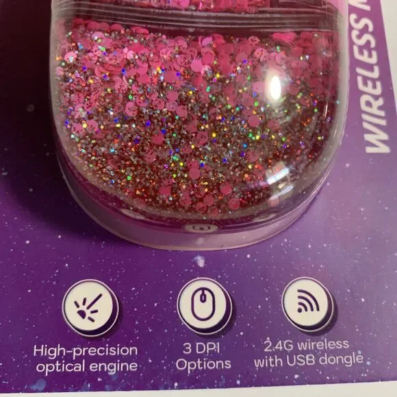 Water Glitter Sparkles Kawaii Glitter Explosion Camp Wireless Computer Mouse - Picture 4 of 5